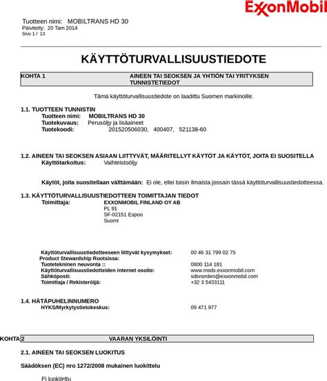 käyttöturvallisuustiedote.